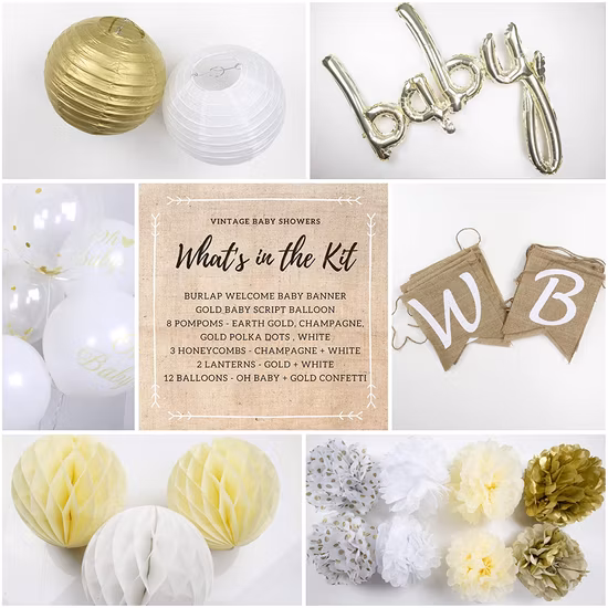 Gold White Theme Baby Shower Party Decorations for Girl
